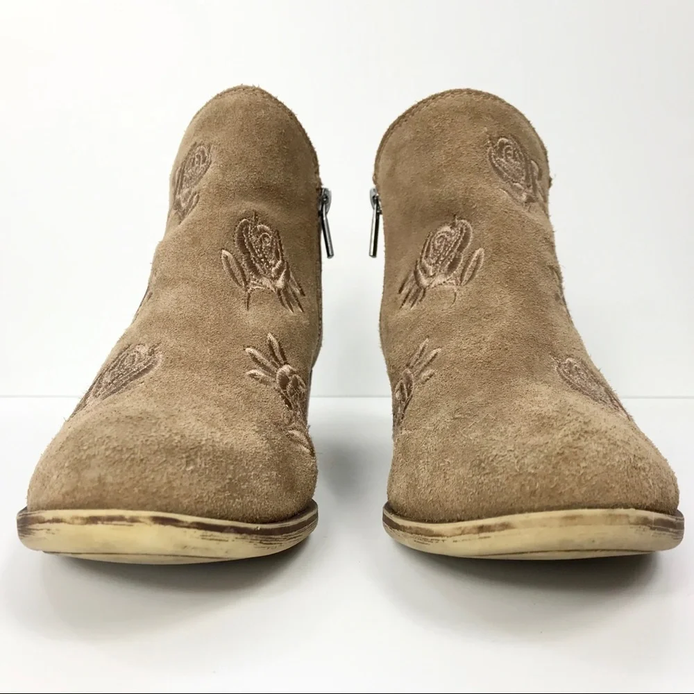 Lucky Brand Rose Embroidered Suede Tan Ankle‎ Boot